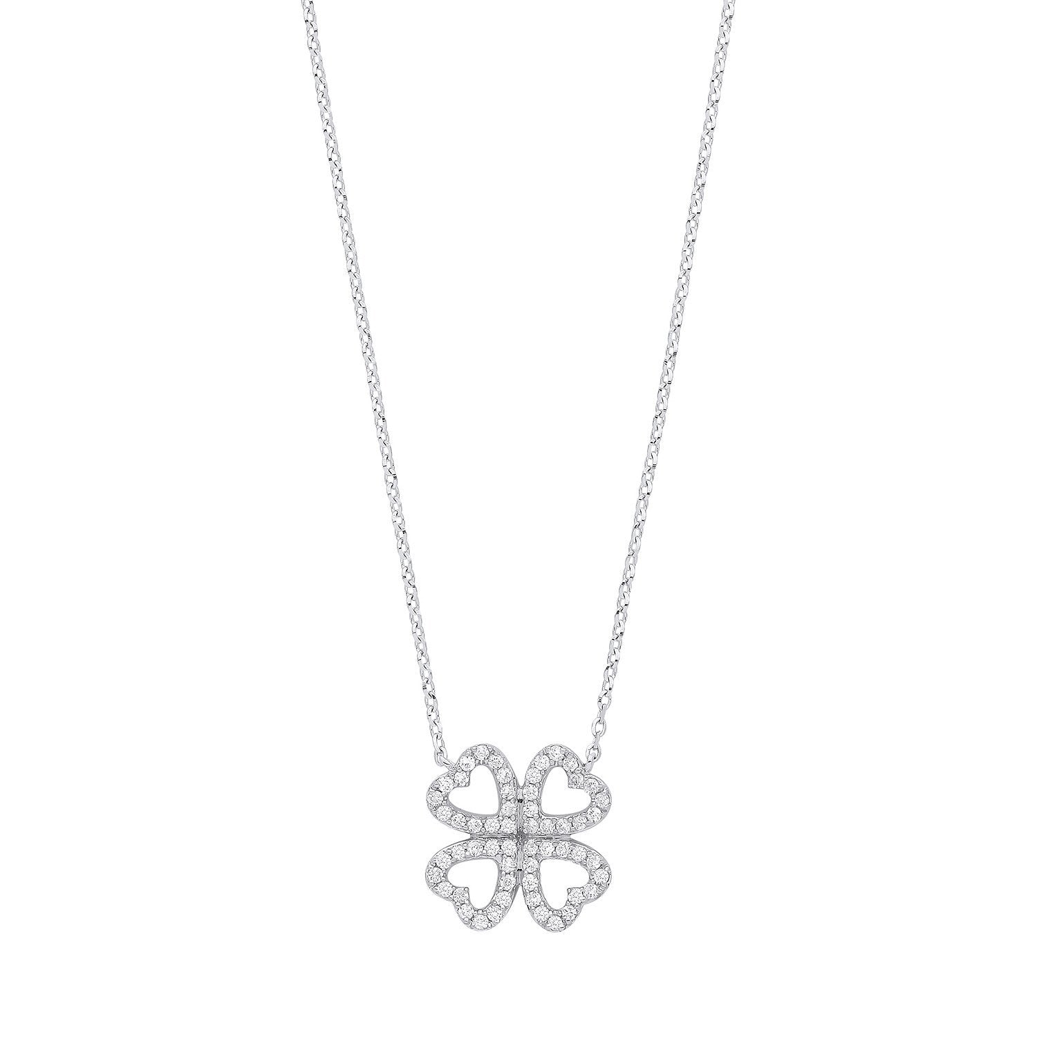 9ct White Gold 0.18ct Diamonds Four-Leaf Clover (18in/45cm) Chain - Fine Necklace - Certified – Luxury Jewellery by Im