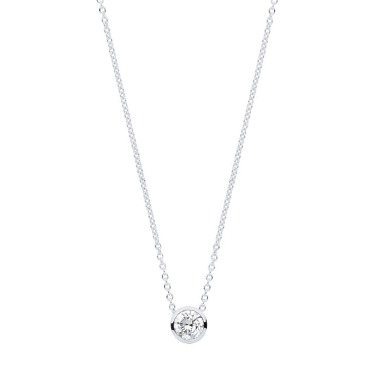 18ct White Gold 0.25ctw G-si Rubover Diamond Pendant (18in/45cm) Chain
