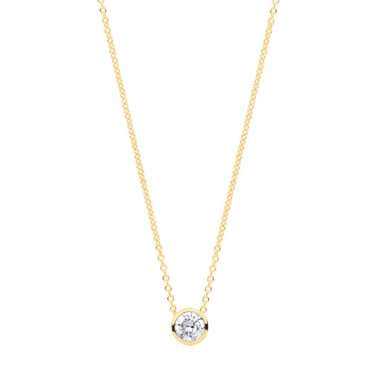 18ct Yellow Gold 0.25ctw G-si Rubover Diamond Pendant (18in/45cm) Chain