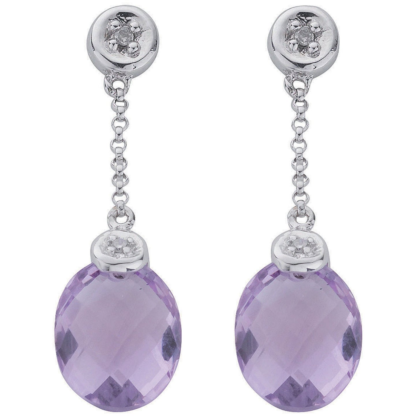 9ct White Gold 0.04ct Diamond & 4.66ct Amethyst Drop Earrings - Fine Ring - Certified Authent – Luxury Jewellery by Im