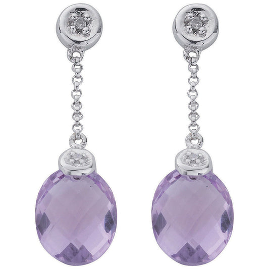 9ct White Gold 0.04ct Diamond & 4.66ct Amethyst Drop Earrings - Fine Ring - Certified Authent – Luxury Jewellery by Im