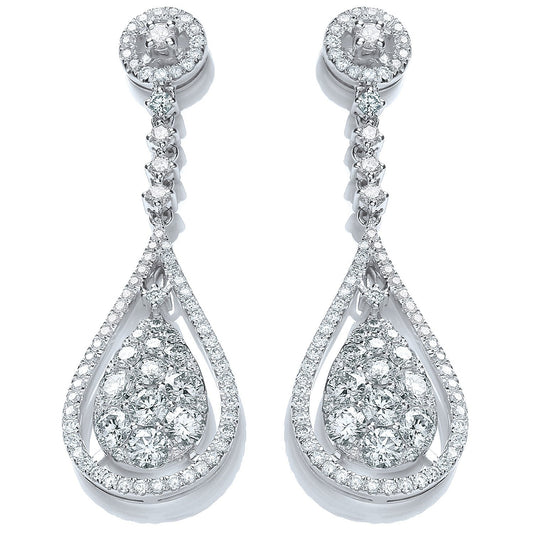 18ct White Gold 3.30ct Diamond Drop Earrings