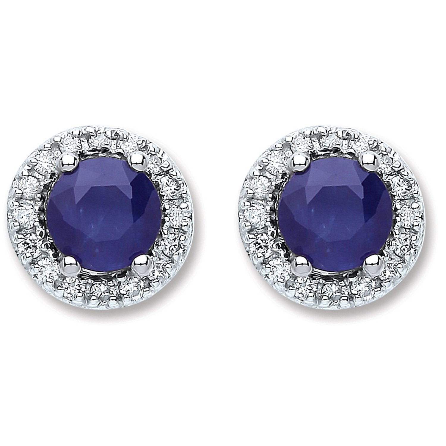 9ct White Gold 0.15ct Dia 1.20ct 5mm Round Sapphire Stud Earrings - Fine Ring - Certified Aut – Luxury Jewellery by Im
