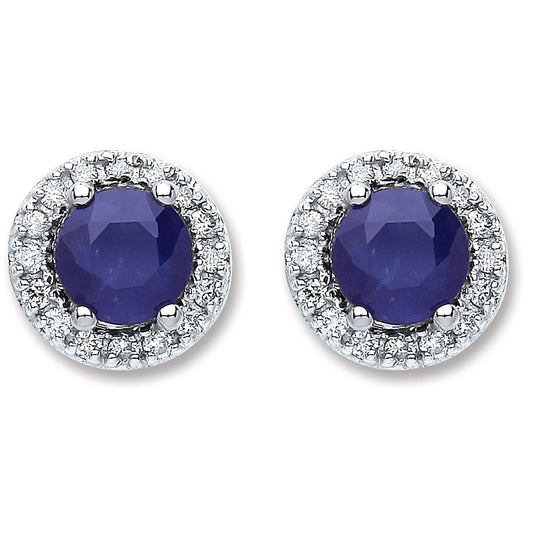 9ct White Gold 0.15ct Dia 1.20ct 5mm Round Sapphire Stud Earrings - Fine Ring - Certified Aut – Luxury Jewellery by Im