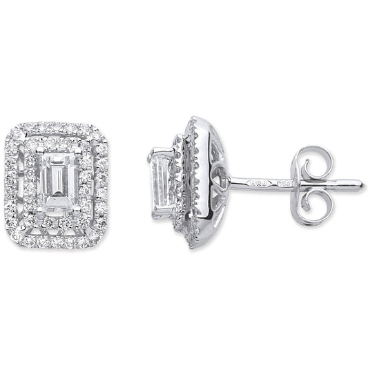 18ct White Gold 0.75ct Emerald Cut Rectangular Stud