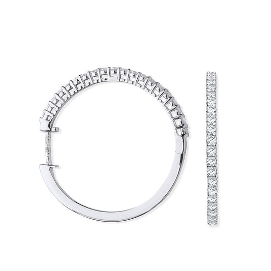 18ct White Gold 0.70ct Claw Set Diamond Hinged Hoop Earrings