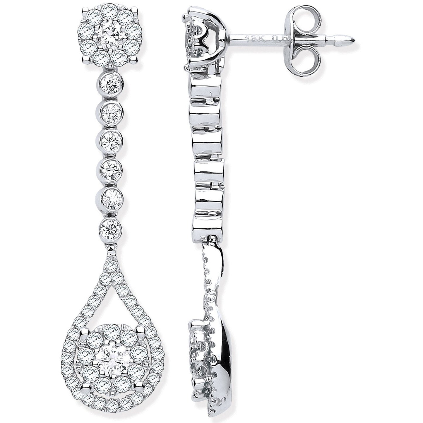 18ct White Gold 1.00ct Diamond Pear Shape Design Drop Earring.