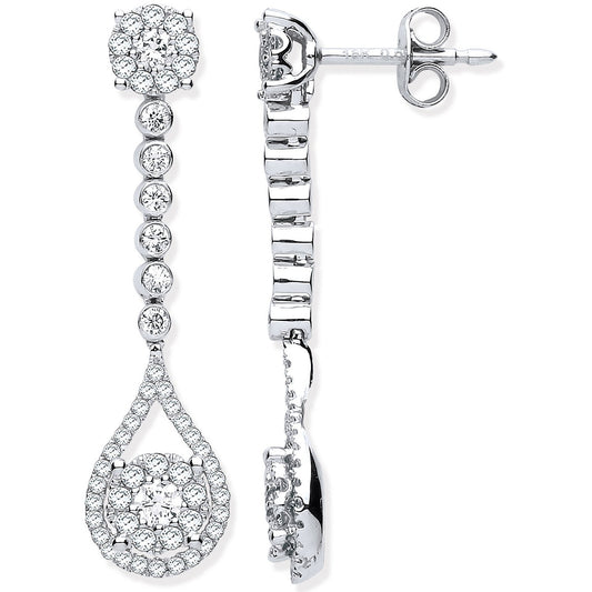 18ct White Gold 1.00ct Diamond Pear Shape Design Drop Earring.