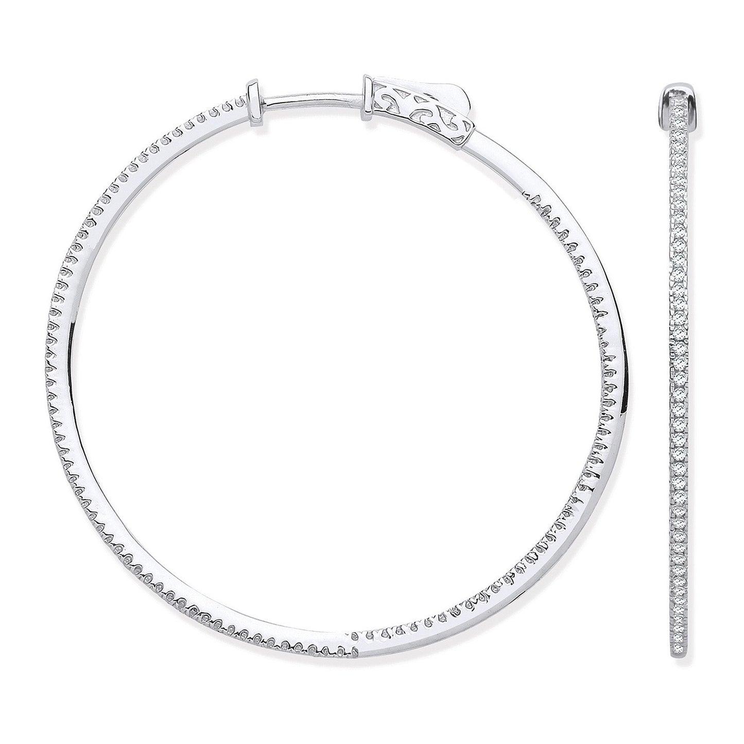 18ct White Gold Skinny Hoops Set With 0.72ctw Diamonds Inside & Outside