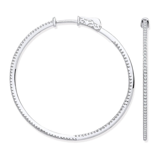 18ct White Gold Skinny Hoops Set With 0.72ctw Diamonds Inside & Outside