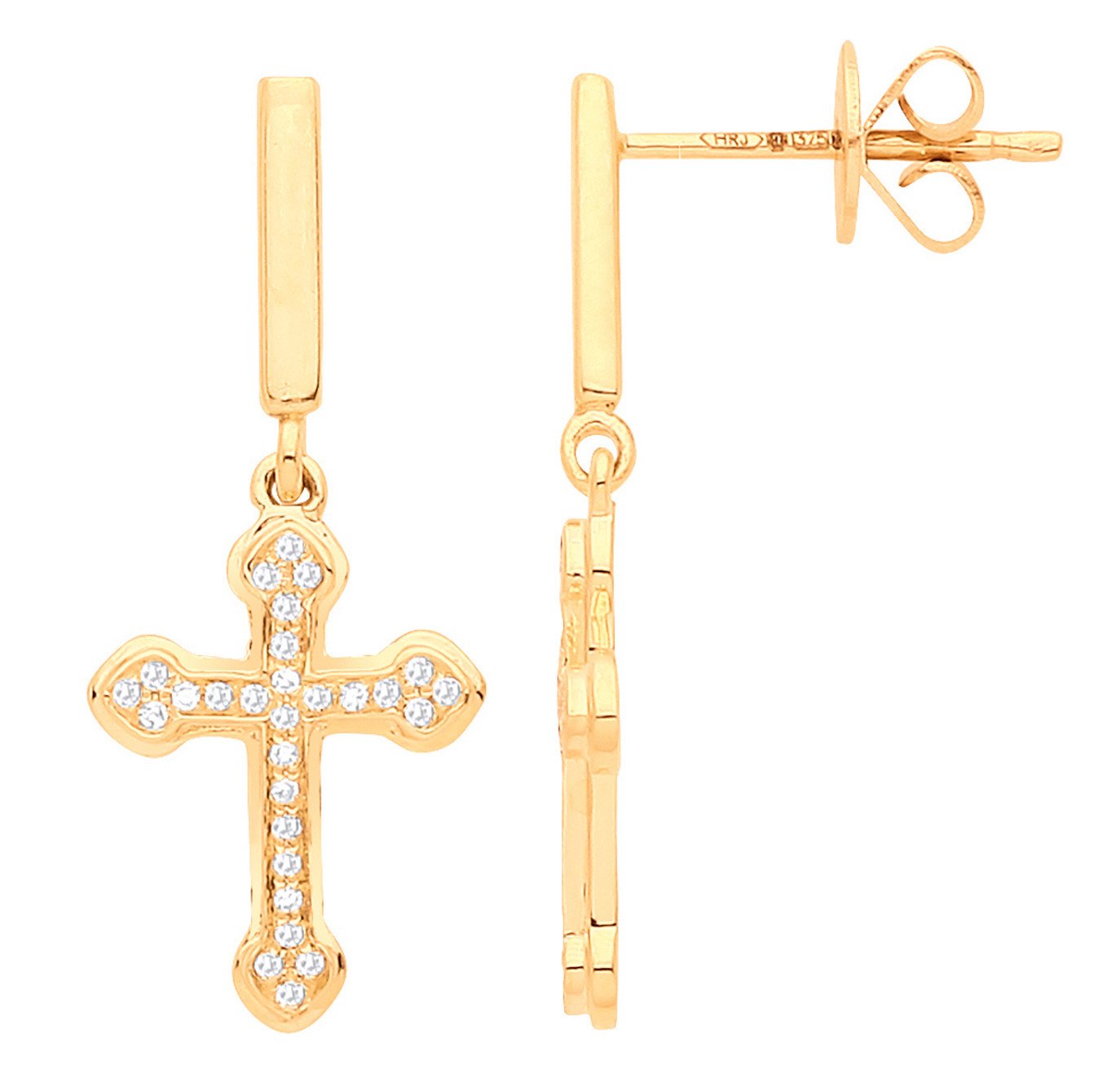 9ct Yellow Gold 0.09ctw Cross Earrings - Fine Ring - Certified Authentic - Swiss Made – Luxury Jewellery by Imperial T