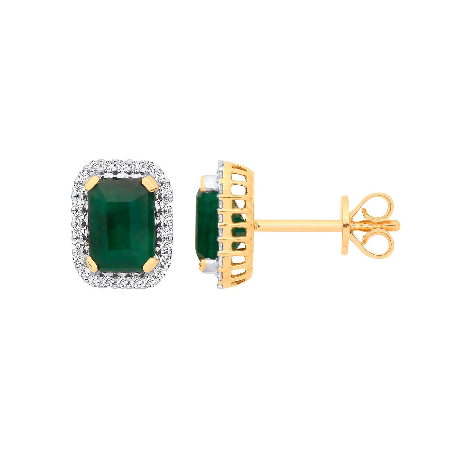 18k Yellow Gold 0.16ctw Diamond & 2.08ctw Emerald Earrings