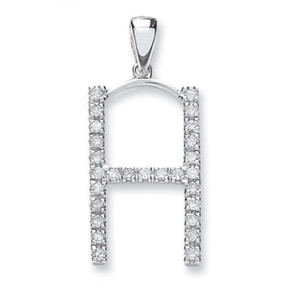 9ct White Gold 0.20ct Diamond H Initial