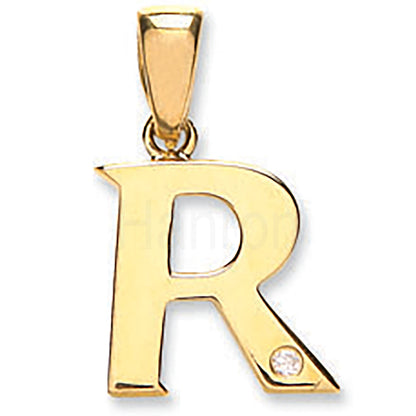 9ct Yellow Gold 0.01ct Diamond R Initial