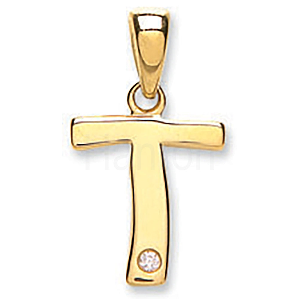 9ct Yellow Gold 0.01ct Diamond T Initial