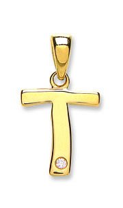 9ct Yellow Gold 0.01ct Diamond T Initial