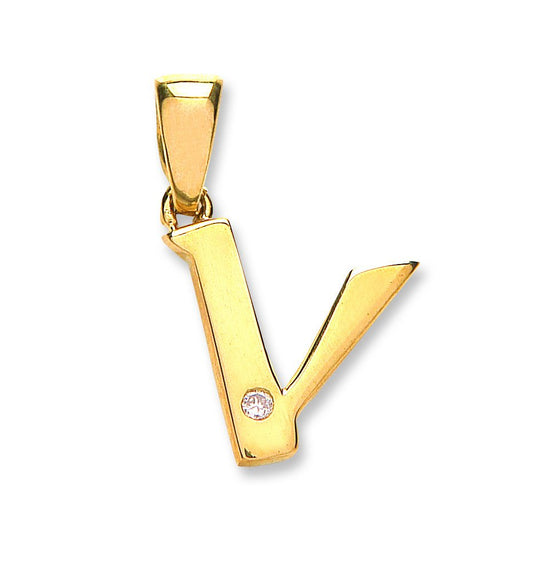 9ct Yellow Gold 0.01ct Diamond V Initial