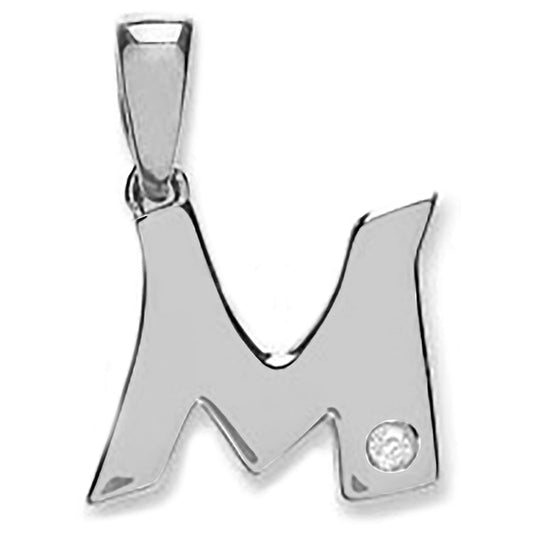 9ct White Gold 0.01ct Diamond M Initial