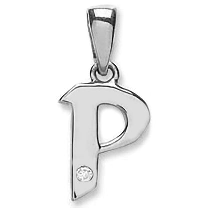 9ct White Gold 0.01ct Diamond P Initial