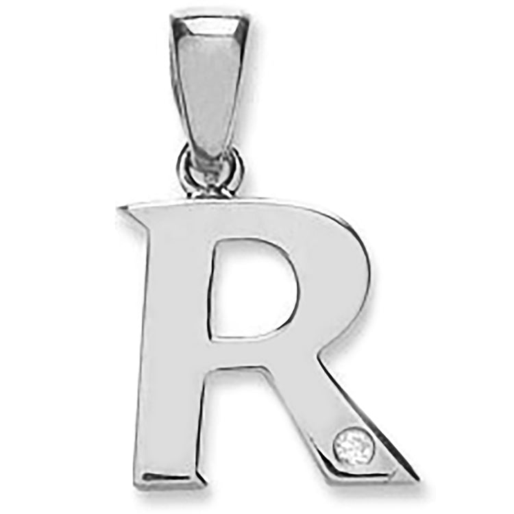 9ct White Gold 0.01ct Diamond R Initial