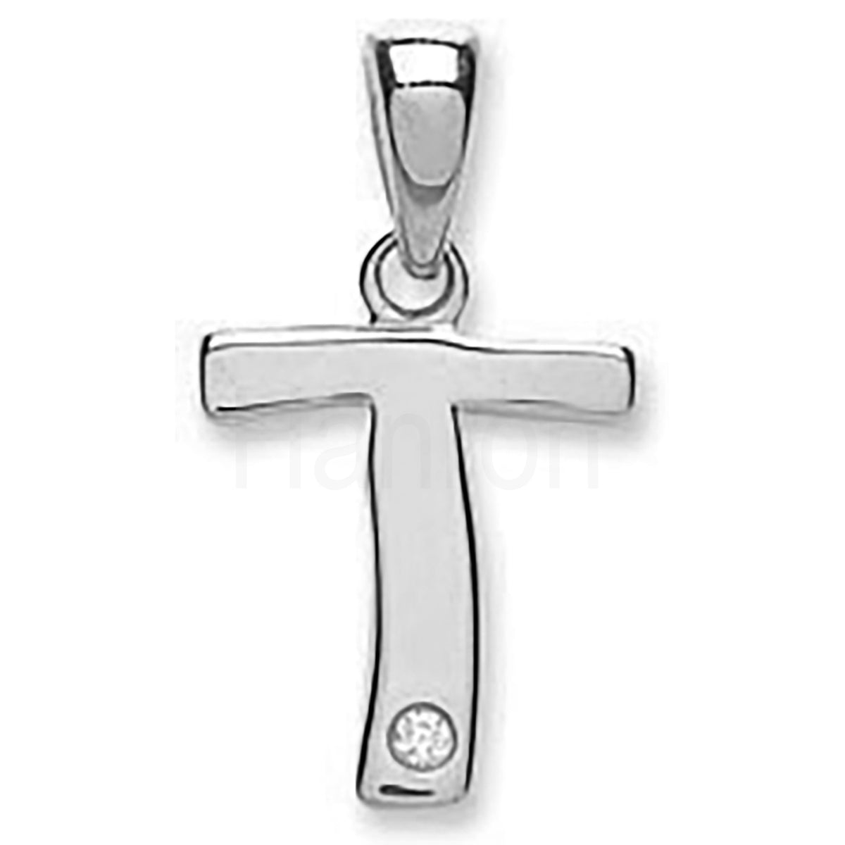 9ct White Gold 0.01ct Diamond T Initial