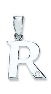 9ct White Gold 0.01ct Diamond R Initial