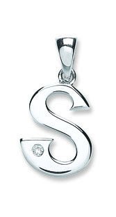 9ct White Gold 0.01ct Diamond S Initial
