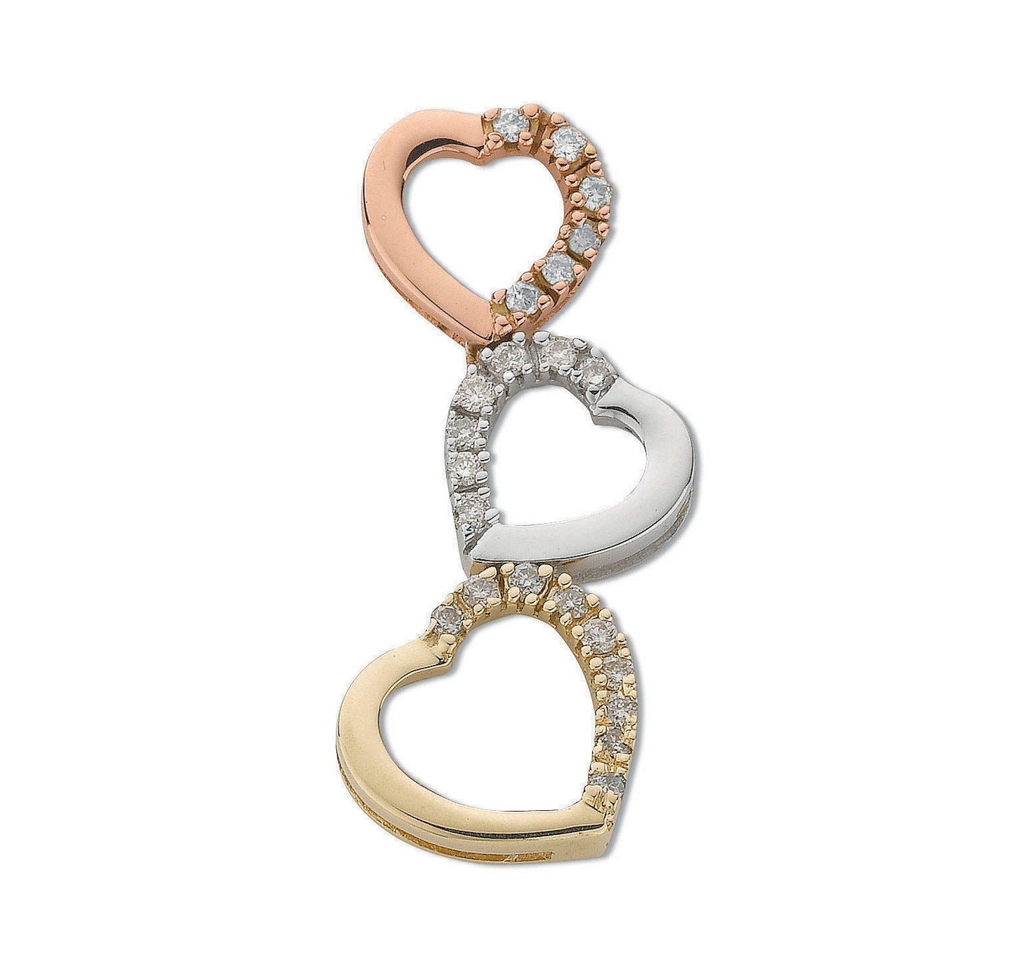 9ct Three Colour Gold 0.15ct Diamond Heart Drop Pendant - Fine Necklace - Certified Authentic – Luxury Jewellery by Im