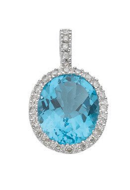 9ct White Gold 0.21ct Diamond & 5.85ct Blue Topaz Pendant - Fine Necklace - Certified Authent – Luxury Jewellery by Im
