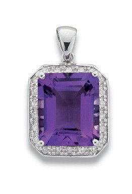 9ct White Gold 0.19ct Diamond & 5.11ct Amethyst Pendant - Fine Necklace - Certified Authentic – Luxury Jewellery by Im