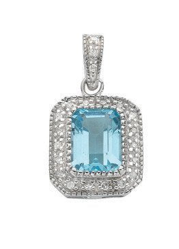 9ct White Gold 0.10ct Diamond & 1.95ct Blue Topaz Pendant - Fine Necklace - Certified Authent – Luxury Jewellery by Im