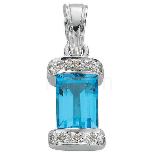 9ct White Gold Diamond & Blue Topaz Pendant - Fine Necklace - Certified Authentic - Swiss Mad – Luxury Jewellery by Im
