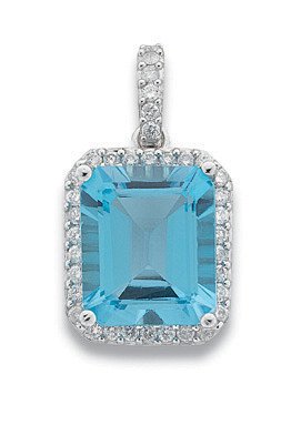 9ct White Gold 0.38ct Diamond & 7.50ct Blue Topaz Pendant - Fine Necklace - Certified Authent – Luxury Jewellery by Im