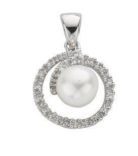 9ct White Gold 0.10ct Diamond & Freshwater Pearl Pendant - Fine Necklace - Certified Authenti – Luxury Jewellery by Im