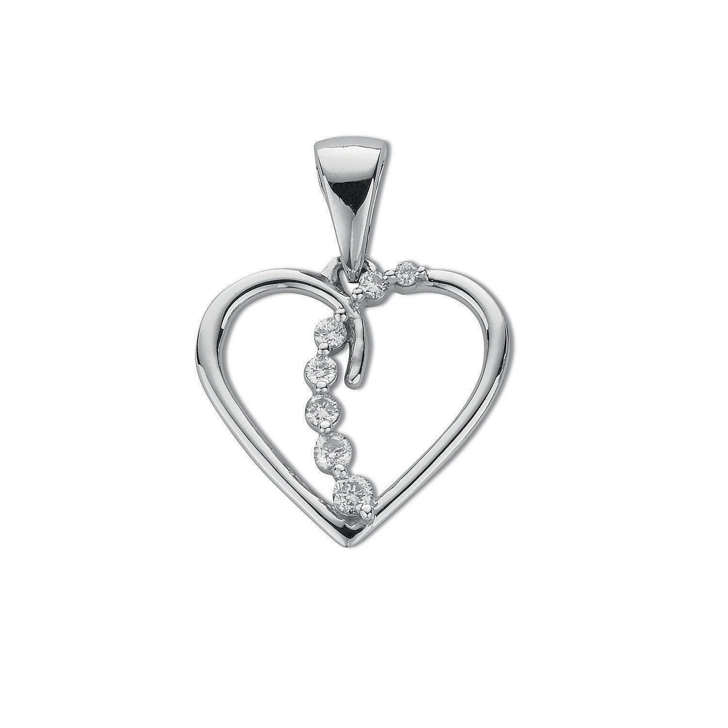 9ct White Gold 0.10ct Diamond Heart Pendant - Fine Necklace - Certified Authentic - Swiss Mad – Luxury Jewellery by Im