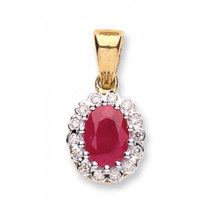 9ct Yellow Gold 0.12ct Diamond & 0.90ct Ruby Pendant