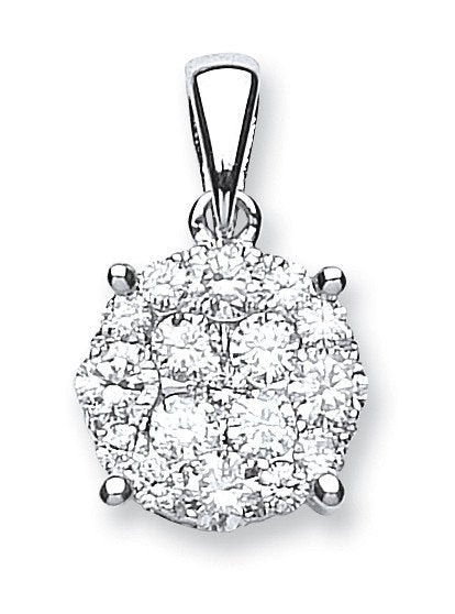 18ct White Gold 1.00ct Diamond Cluster Pendant