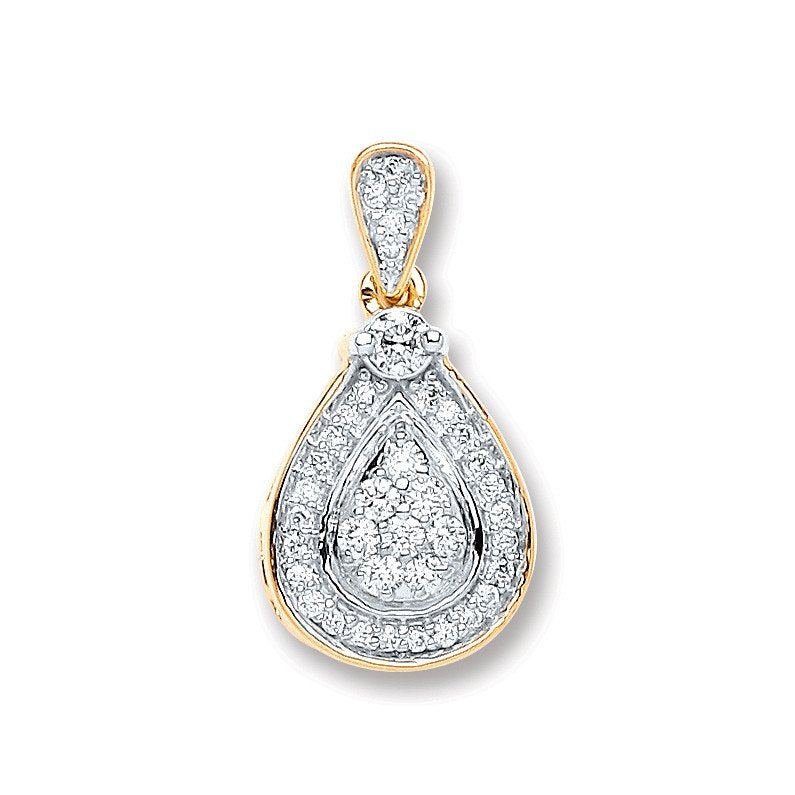 9ct Yellow Gold 0.25ct Diamond Drop Pendant - Fine Necklace - Certified Authentic - Swiss Mad – Luxury Jewellery by Im