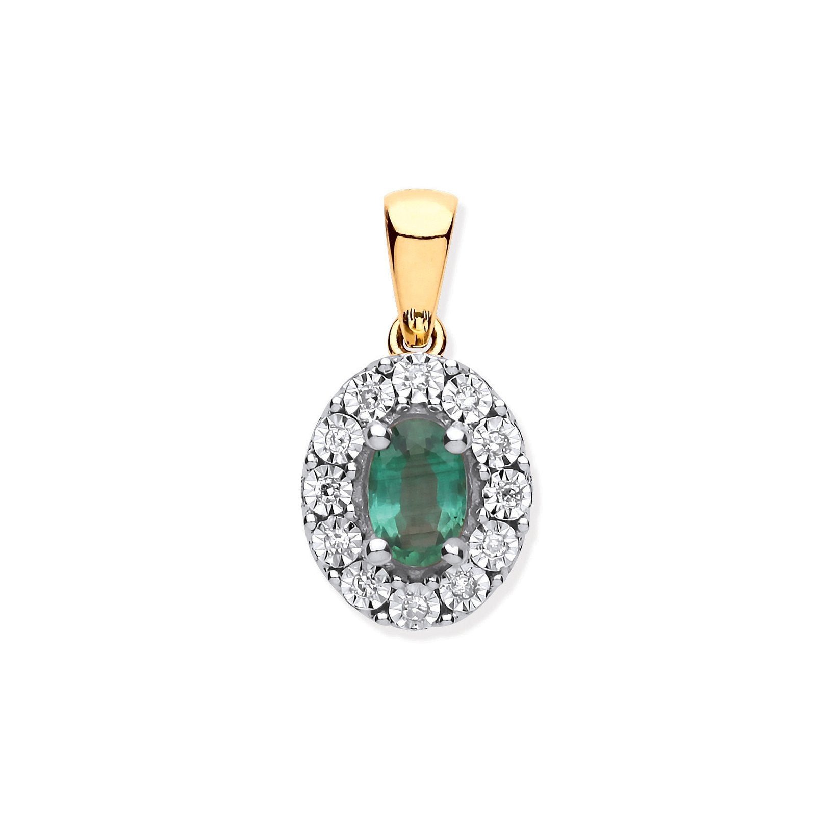 9ct Yellow Gold 0.40ct Emerald Cluster 0.05ct Diamond Pendant - Fine Necklace - Certified Aut – Luxury Jewellery by Im