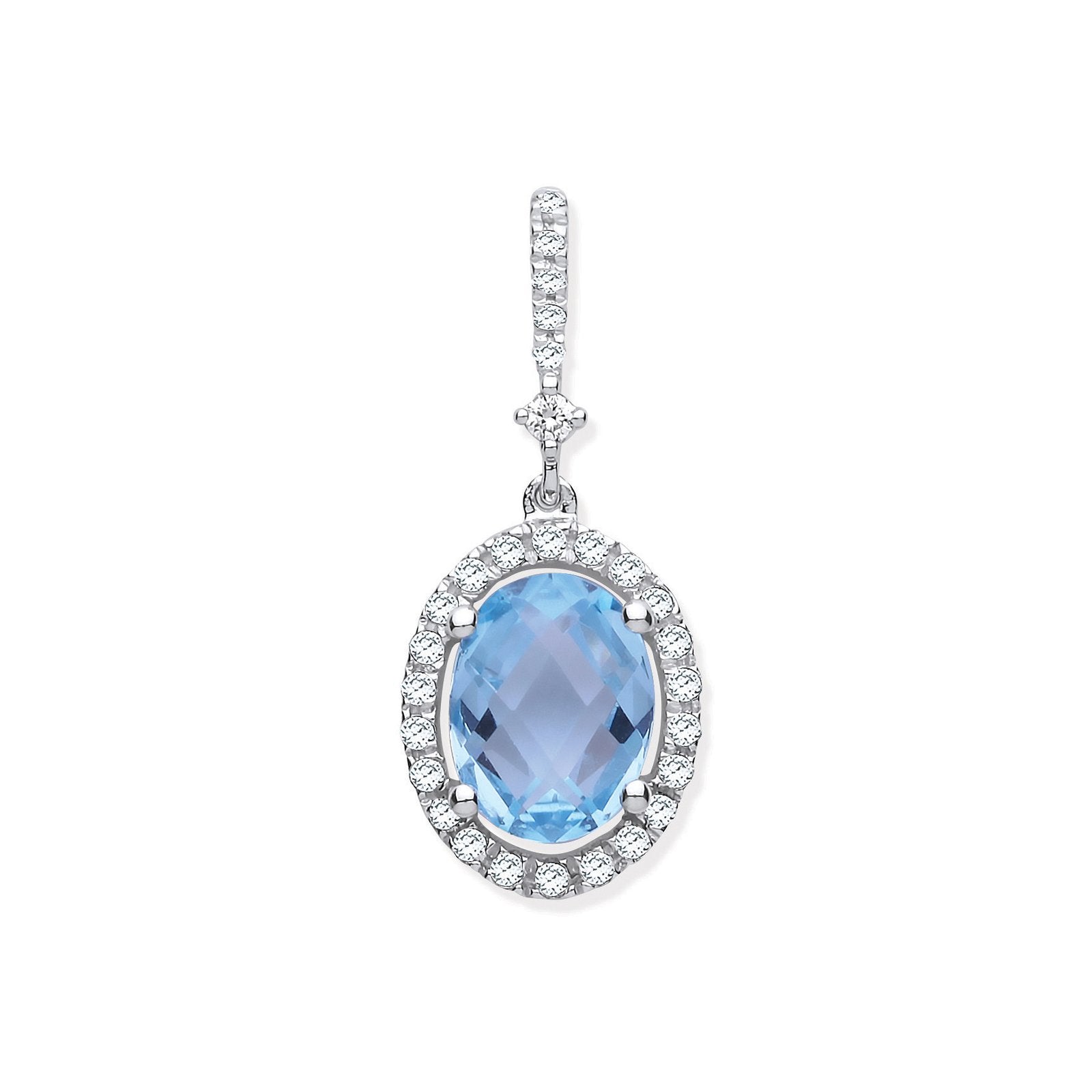 9ct White Gold 1.77ct Oval Blue Topaz & 0.17ct Diamond Pendant - Fine Necklace - Certified Au – Luxury Jewellery by Im