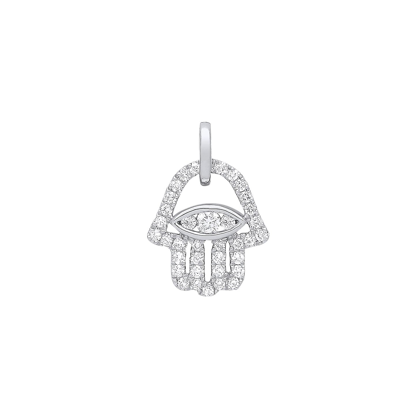 9ct White Gold 0.22ct Diamonds Hamsa Pendant - Fine Necklace - Certified Authentic - Swiss Ma – Luxury Jewellery by Im
