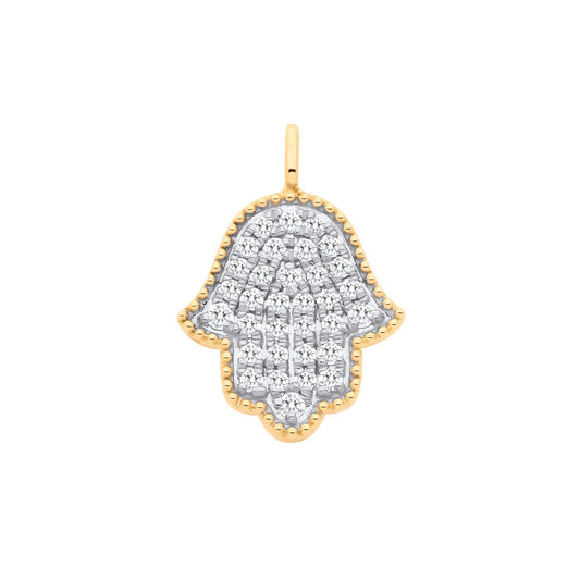 9ct Yellow Gold Hamsa Pendant 0.30ctw - Fine Necklace - Certified Authentic - Swiss Made – Luxury Jewellery by Imperia