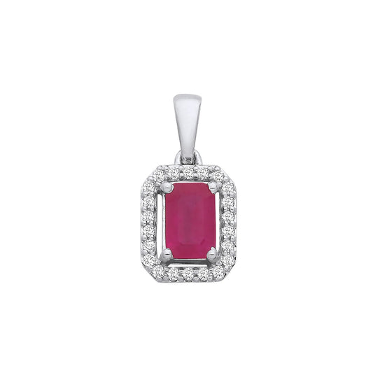 18ct White Gold 0.10ctw Diamond & 0.65ctw Ruby Pendant