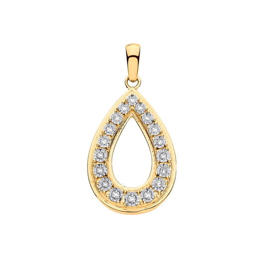 9ct Yellow Gold 0.16ctw Pear Shaped Pendant - Fine Necklace - Certified Authentic - Swiss Mad – Luxury Jewellery by Im
