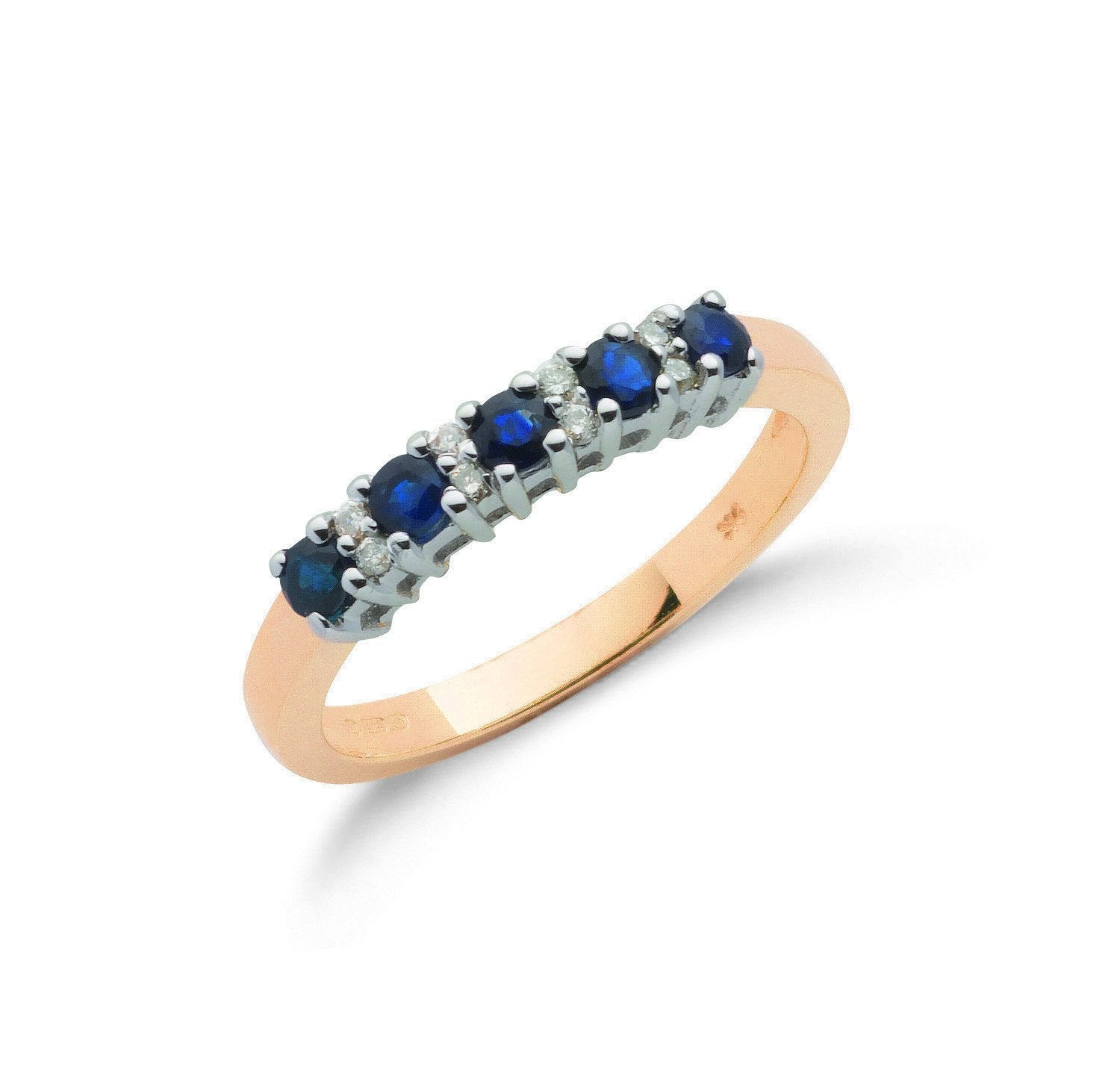 9ct Yellow Gold 0.06ct Diamond & 0.50ct Blue Sapphire Eternity Ring - Fine Ring - Certified A – Luxury Jewellery by Im