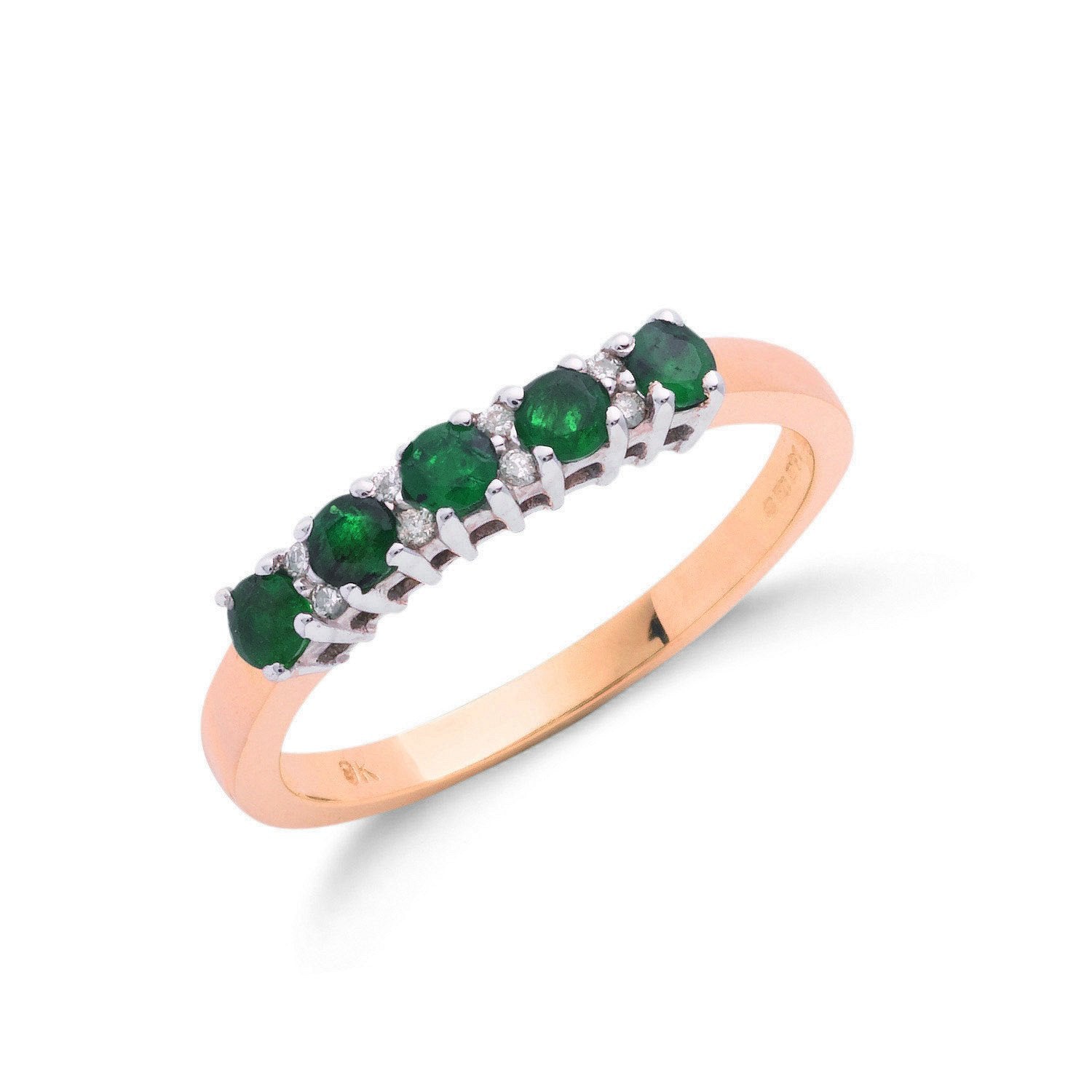 9ct Yellow Gold 0.06ct Diamond & 0.50ct Emerald Eternity Ring - Fine Ring - Certified Authent – Luxury Jewellery by Im