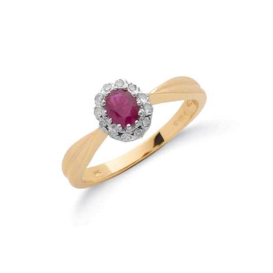 9ct Yellow Gold 0.10ct Diamond & 0.50ct Ruby Cluster Ring - Fine Ring - Certified Authentic – Luxury Jewellery by Impe