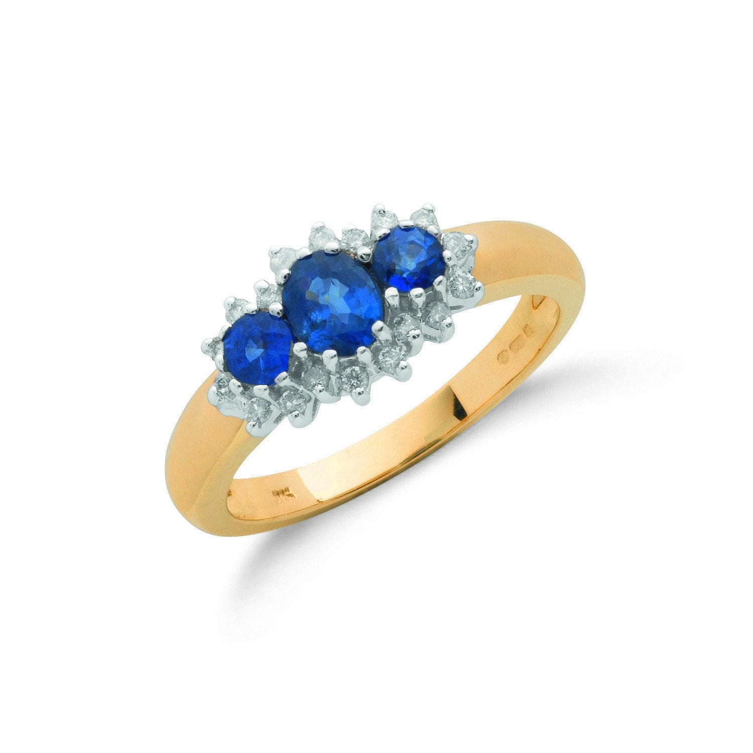 9ct Yellow Gold 0.18ct Diamond & 0.90ct Sapphire Cluster Ring - Fine Ring - Certified Authent – Luxury Jewellery by Im