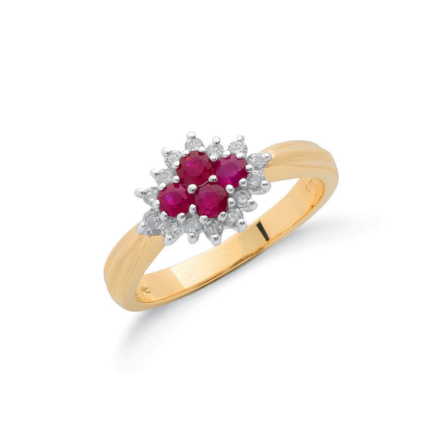 9ct Yellow Gold 0.21ct Diamond & 0.45ct Ruby Cluster Ring - Fine Ring - Certified Authentic – Luxury Jewellery by Impe