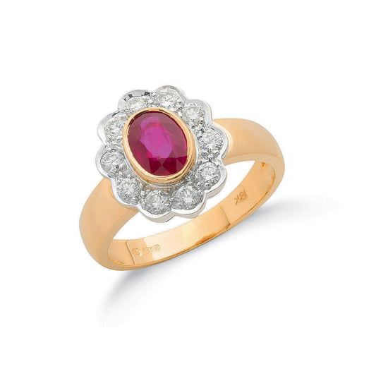 18ct Yellow Gold 0.35ct Diamond & 0.80ct Ruby Cluster Ring